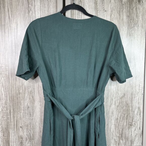 Marine Layer Dress Large Green Button Front Waisted Midi Dark Green - Picture 7 of 10